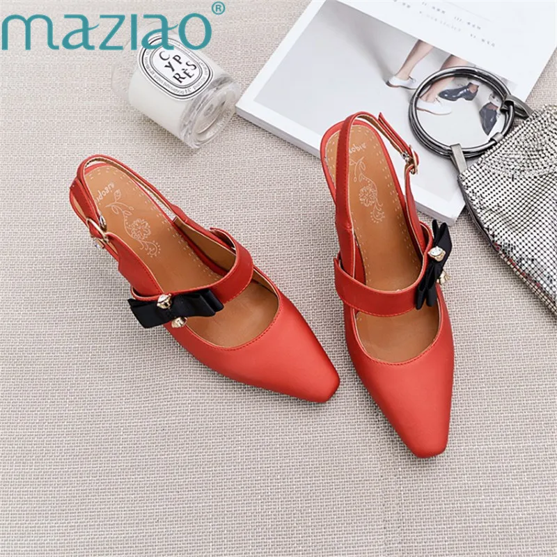 Shoe Pointed Toe Color Matching Rhinestones Metal Decoration Sweet Red Party High Heel Ladies Casual Shoes MAZIAO | Обувь