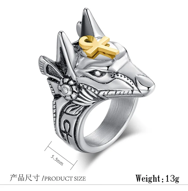 Vintage Anubis God Bodyguard Titanium Steel Ring Ancient Egyptian death jackal god Head Rings Jewelry Boutique Cool Men's | Украшения и
