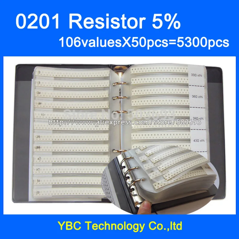 0201 SMD резистор 1/16 Вт книга для образцов 5% ный толерант 5300 шт. = резистора набор 0R ~ 1 5