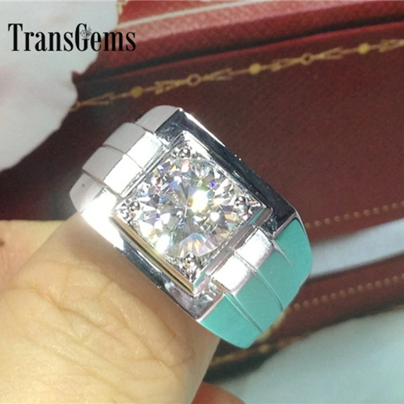 Мужское обручальное кольцо Transgems классическое из белого золота 14 к 585 пробы 1