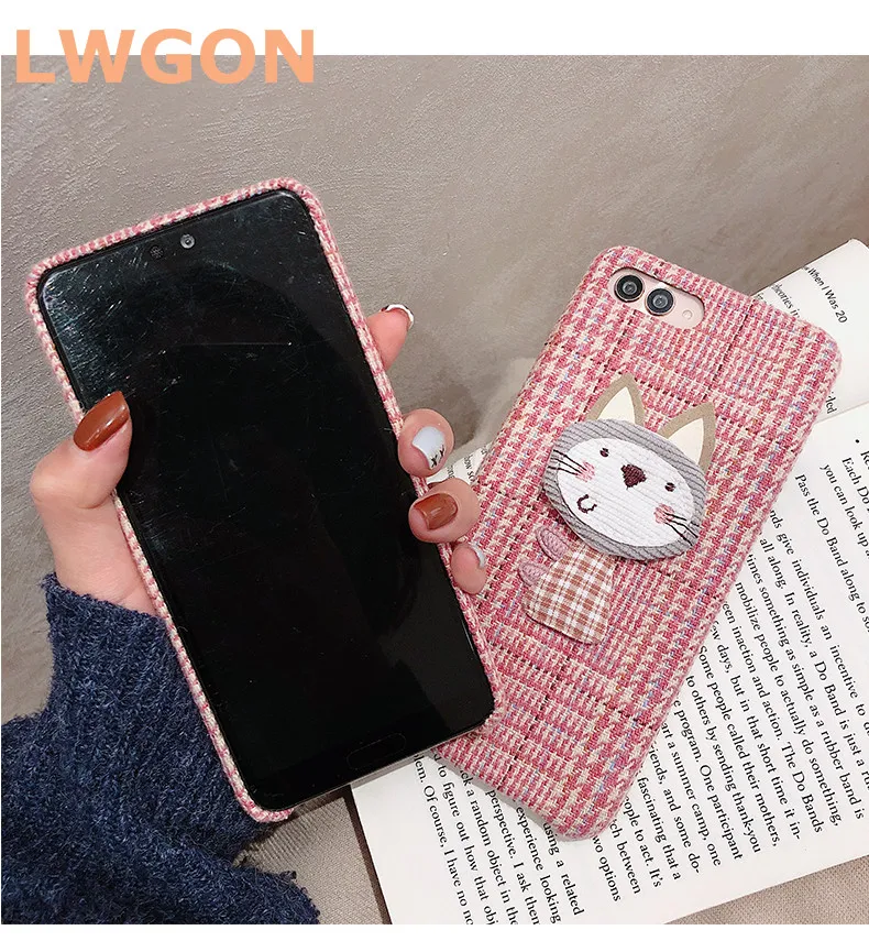 Розовый ткань Сетка плед чехол для телефона для OPPO A57 A59 A73 A75 A79 A83 A3 A5 A3S F5 молодежи F1S милый Кот задняя крышка Ткань случае