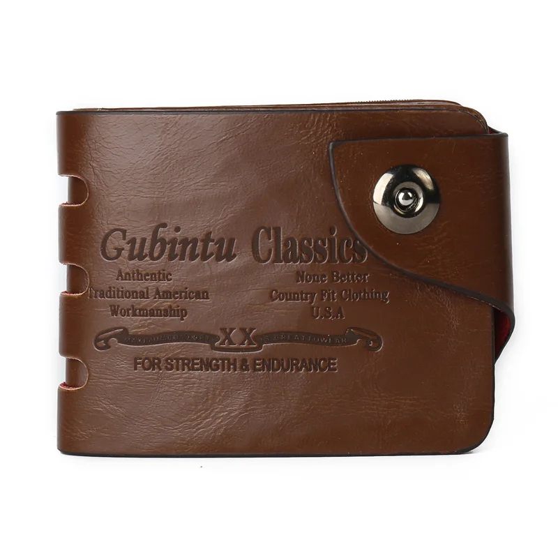 Brown GUBINTU, мужские кошельки с застежкой, Crazy Horse, кожаные мужские кошельки, держатель для карт, сумки для денег, винтажный ковбойский клатч, кошелек для подарка, мужской кошелек - Цвет: Brown