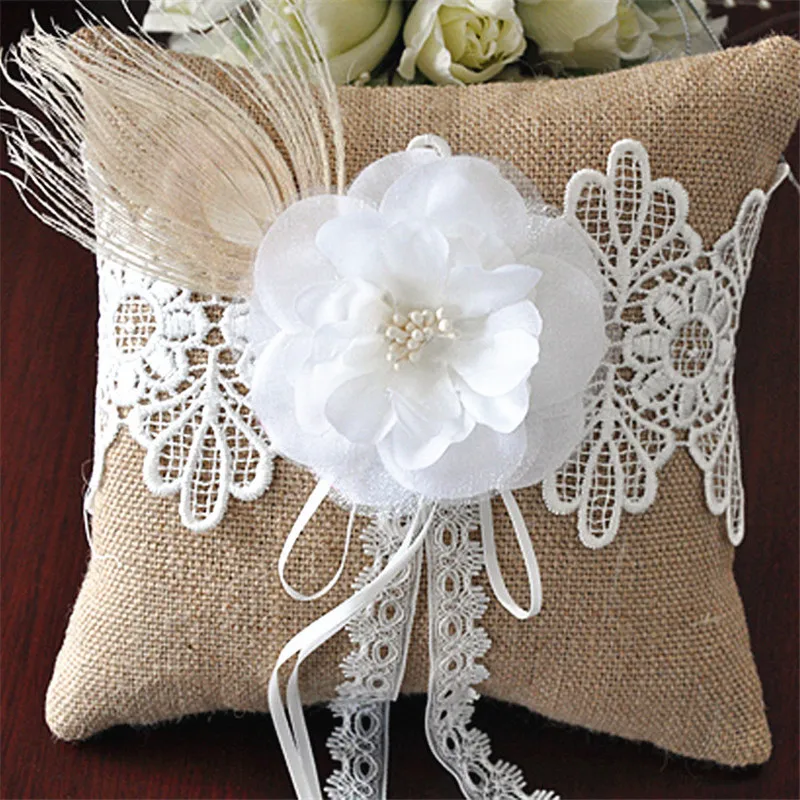 Pillow B 20 x 20 cm Свадебная церемония кольцо Подушка Цветочная корзина кружево Мешковина бант винтажная корзина для хранения для девочек принадлежности для свадебной вечеринки - Цвет: Pillow B 20 x 20 cm