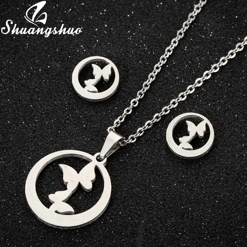 TZ047S Shuangshuo модное ожерелье и подвеска с Микки и Минни Маус для женщин и детей, золотые ювелирные серьги с изображением животных, наборы, рождественские подарки - Окраска металла: TZ047S