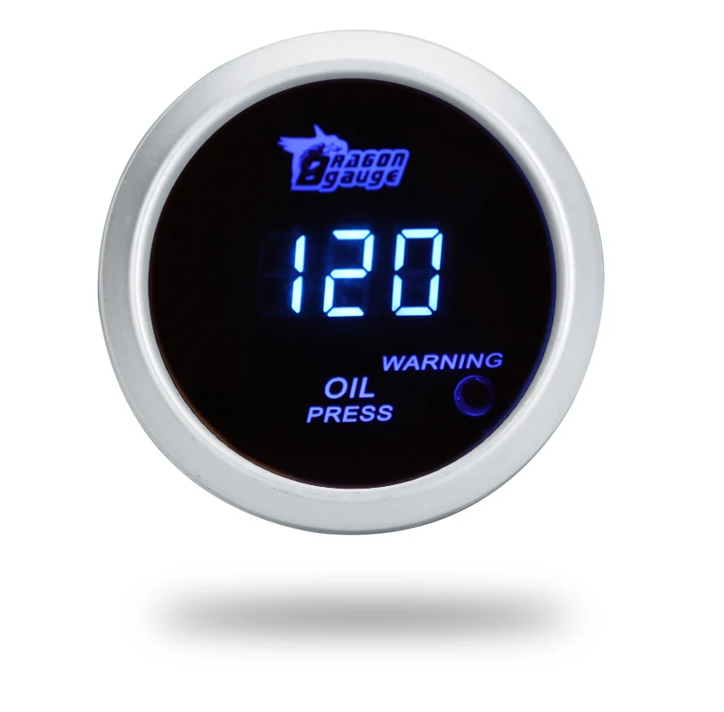Boost Gauge/Температура воды/Температура масла/Масляный Пресс/напряжение/Тахометр манометр 52 мм Цифровой синий светодиодный белый чехол+ 52 мм Манометр Держатели - Цвет: OIL PRESS PSI