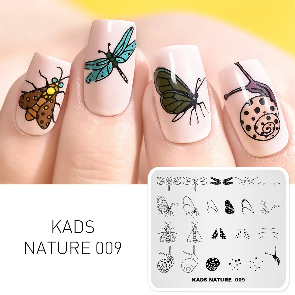 KADS Nature 009 штампованные пластины для ногтей Бабочка Стрекоза Улитка Дизайн