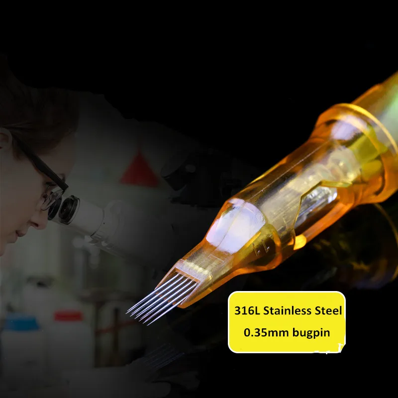 Коробка 20 шт стерилизованный желтый полуперманентный макияж тату картридж иглы