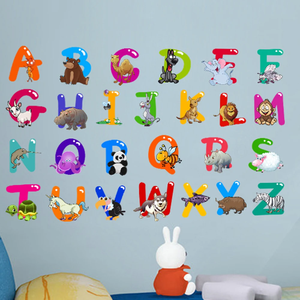 26 Английский алфавит животных стикер на стену развивающий Декор детские