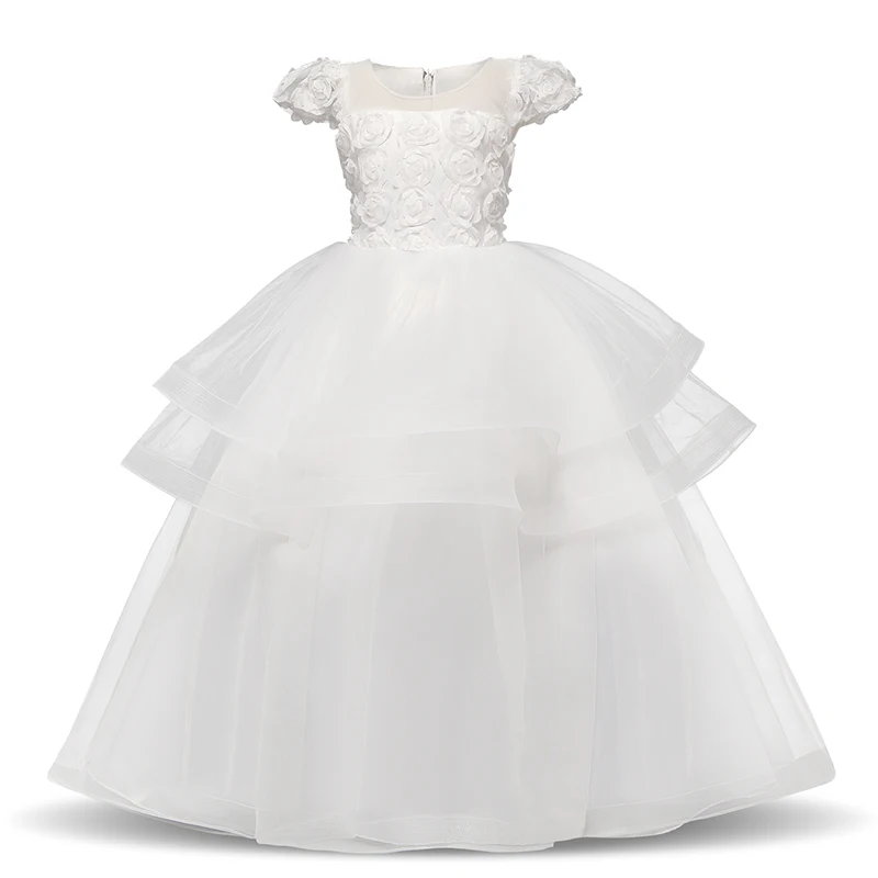 Princess Dress for Girls Solid Party Dresses Children Summer 10 to 12 Years Vestido Batizado Clothes | Детская одежда и обувь