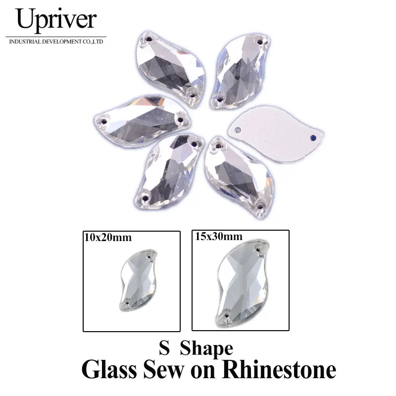 

Upriver All Sizes S shape Clear Glass Sewing Crystals Flatback 2 Holes Sew On Rhinestones For Women Garments Accessories