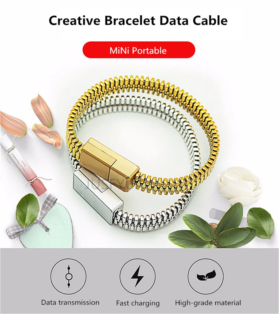 Открытый портативный металлический Мини Micro USB браслет зарядное устройство данных зарядный кабель синхронизации для iPhone6 6s 7 8 Plus Android телефонный кабель