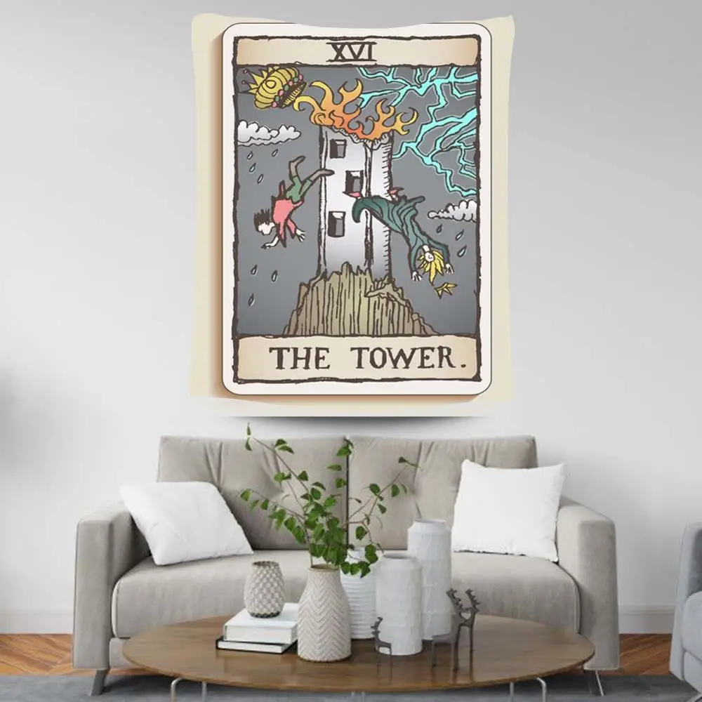 The tower Сад Эдема Таро тапете богемное украшение кровать Спред фермерский дом Декор Роза цветок Змея солнце возлюбленный гобелен - Цвет: The tower