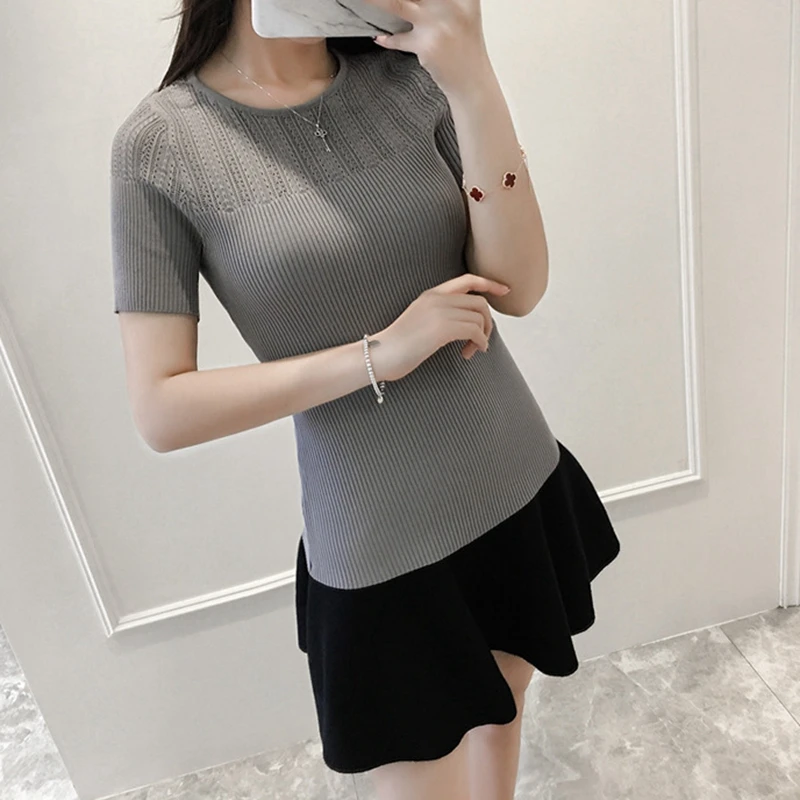 ONLYSVTER Knitted Summer T shirt Women Hollow Out Short Sleeves Top High Elasticity Fashion Female Tshirt | Женская одежда