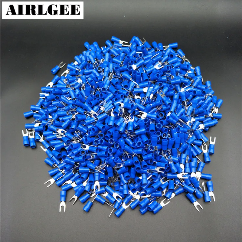 1000 Pcs Blue Pre Insulated Fork Terminals SV2 3 for AWG 16 14 Wire 4 Bolt Free shipping