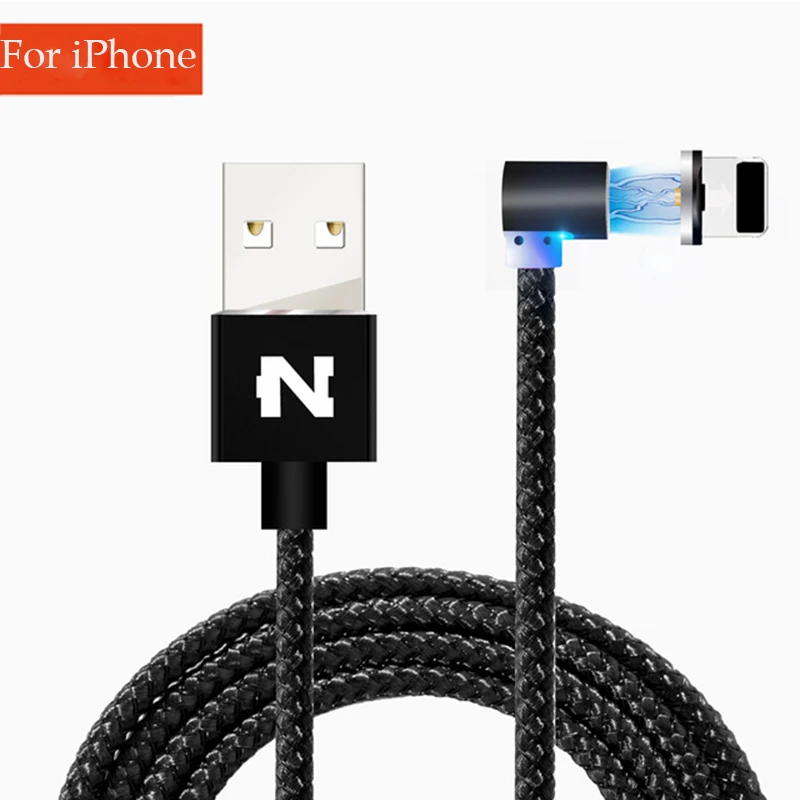 Black For iPhone 90 градусов магнит светодиодный светильник кабель для iPhone 6 6s 7 8 Plus X XS MAX XR 5 5SE USB Micro type C Зарядка для samsung S8 S9 зарядное устройство - Цвет: Black For iPhone