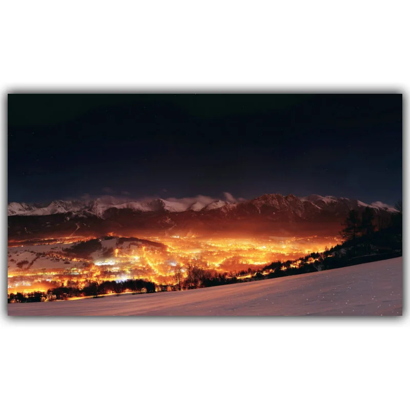 Нью-Йорк Гонконг Здание мира города ночь Пейзаж Плакат Печать шелковая ткань