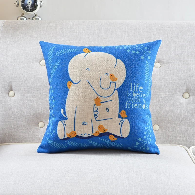 Чехол для подушки с милым слоном льняной мультяшный животный чехол красочный