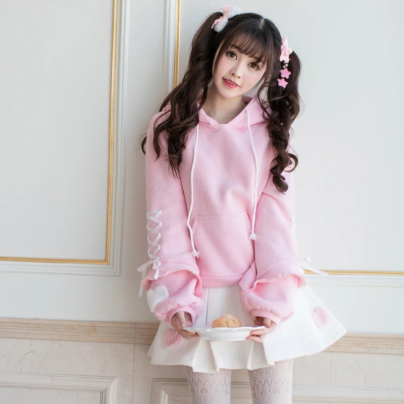 Princess sweet lolita hoodies Candy rain in autumn and winter with cashmere hoodies slim hooded long sleeved hoodies C22CD7289