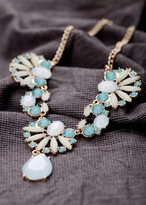 Light Blue Floral Waterdrop Necklace Online Shopping India Women Collier Fashion Wholesale | Украшения и аксессуары