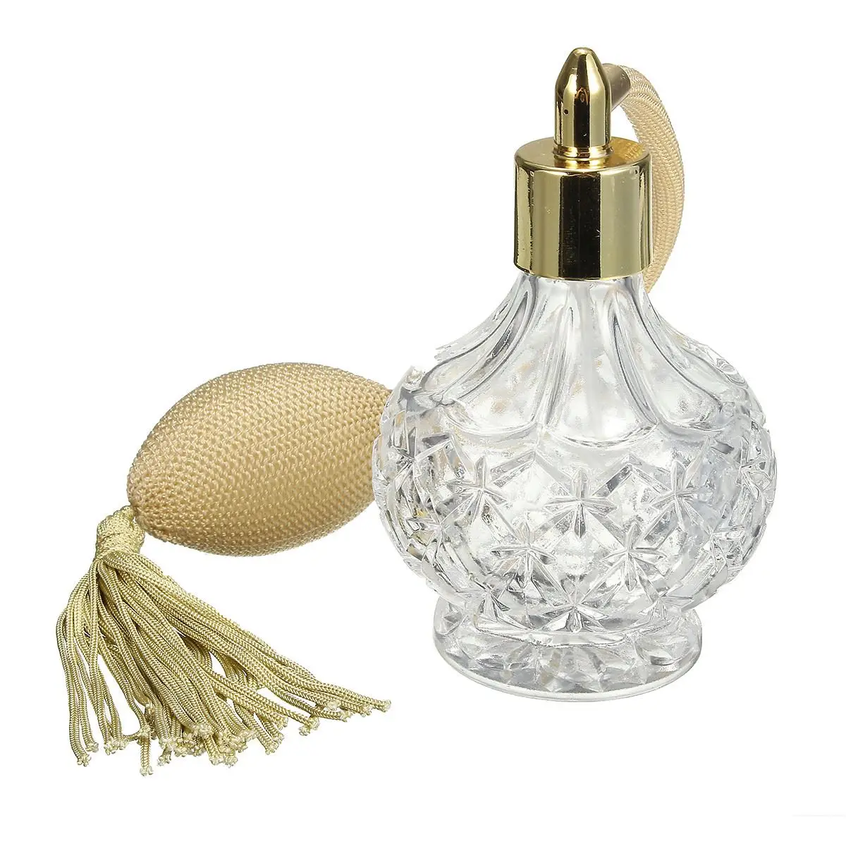 Флакон для духов с прозрачными кристаллами 80 мл Золотой Длинный спрей кисточками