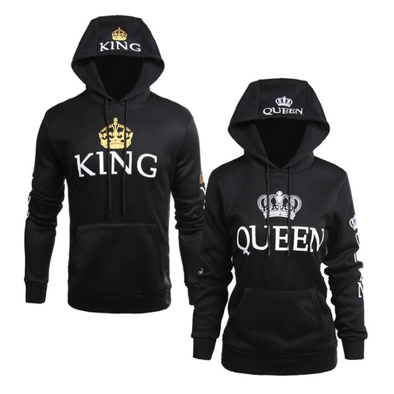 Женская толстовка с капюшоном длинным рукавом и принтом QUEEN KING повседневная