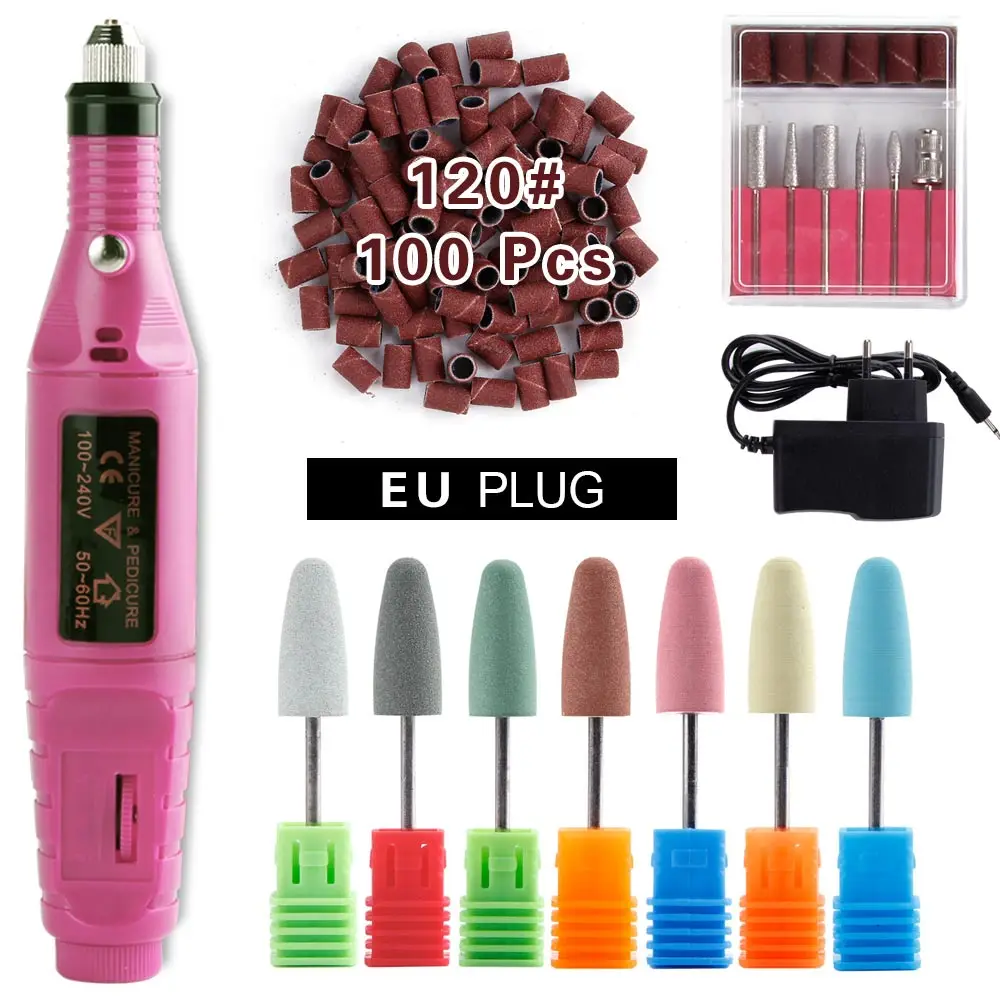 Pink Set 120 Профессиональные электрические сверла для ногтей набор маникюрный аппарат резиновая силиконовая насадка для полировки Шлифовальная головка фрезы педикюрный аппарат - Цвет: Pink Set 120