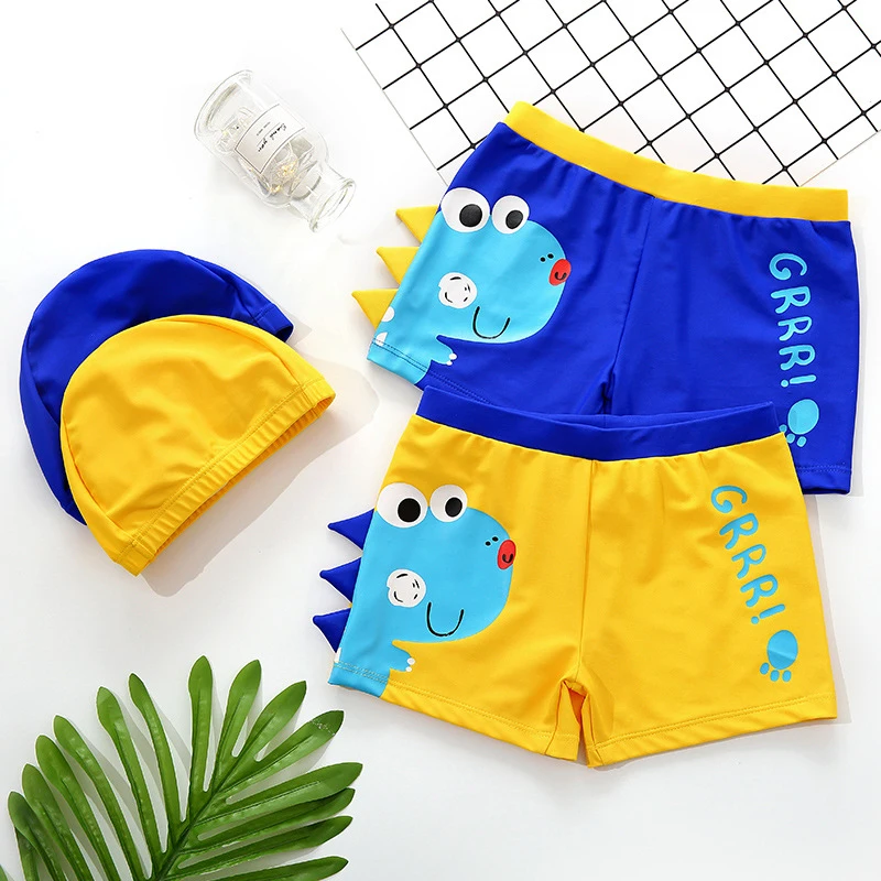 2019 Baby Boy Swimwear Kid Boys Swimsuit Cartoon Dinosaur Letter Cotton Beach Wear Birefs+Hat Swimming Suit Casual |