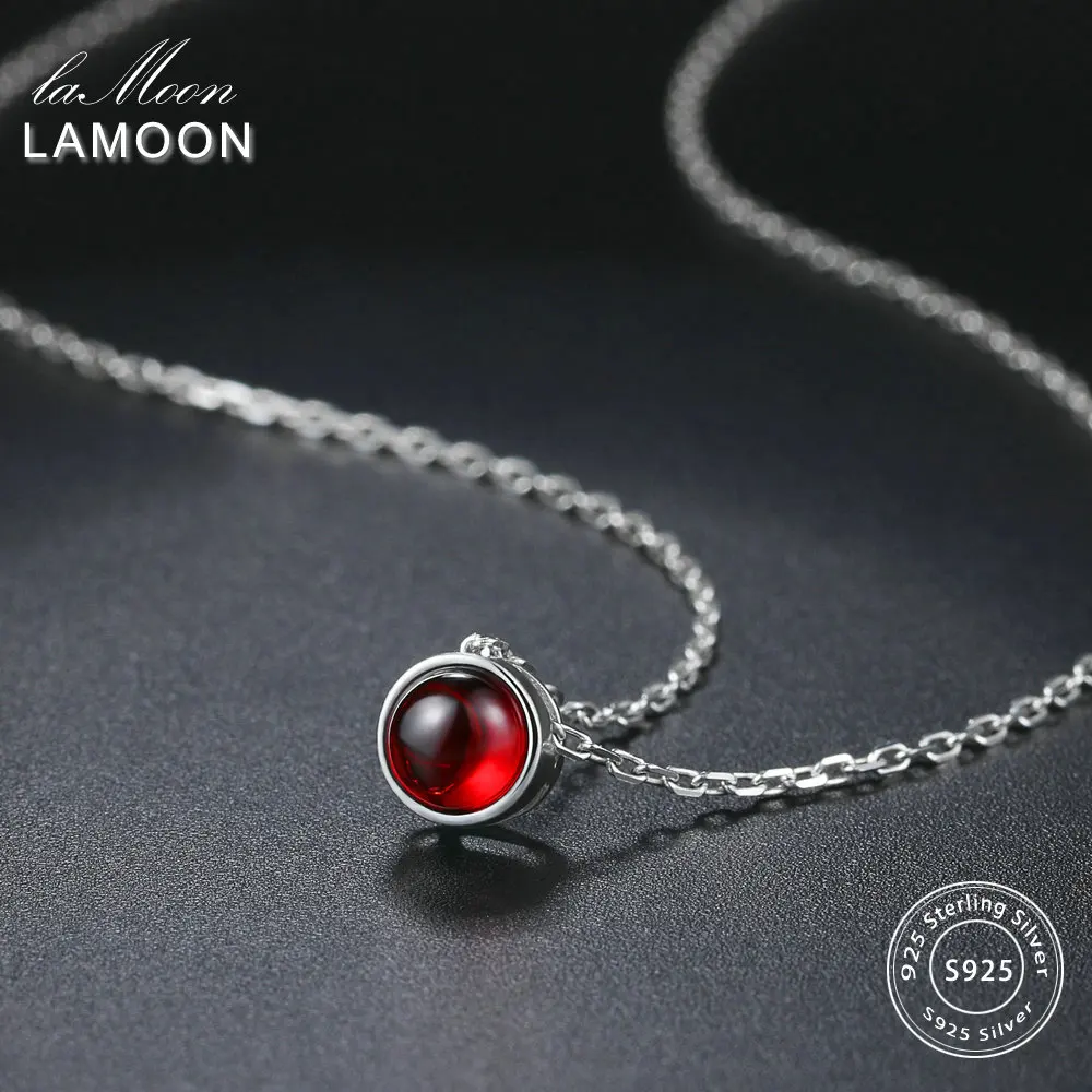 LAMOON 2018 новый круглый красный CZ камень S925 кулон ожерелье из стерлингового серебра
