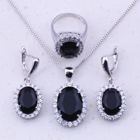 high quality black imitation crystal white cz sterling jewelry sets women fashion jewelry free shipping j0058
