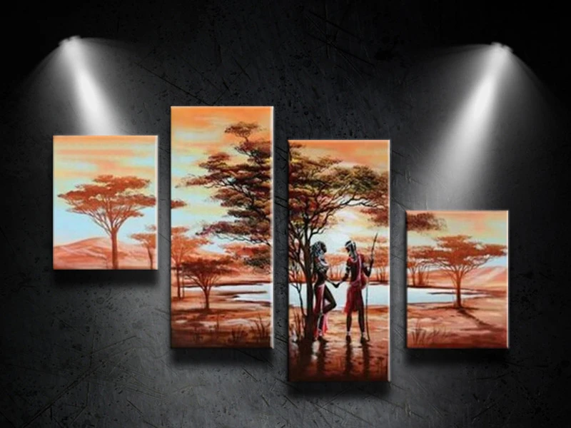 

High Q Hand-painted Modern Sunrise Run Landscape Abstract oil painting On the Canvas Wall Art For Home Decoration 4pcs/set