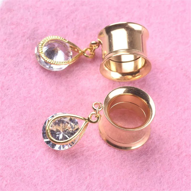 Золотые для ушей из нержавеющей стали 2 шт. пробки и туннели пирсинга плоти капель