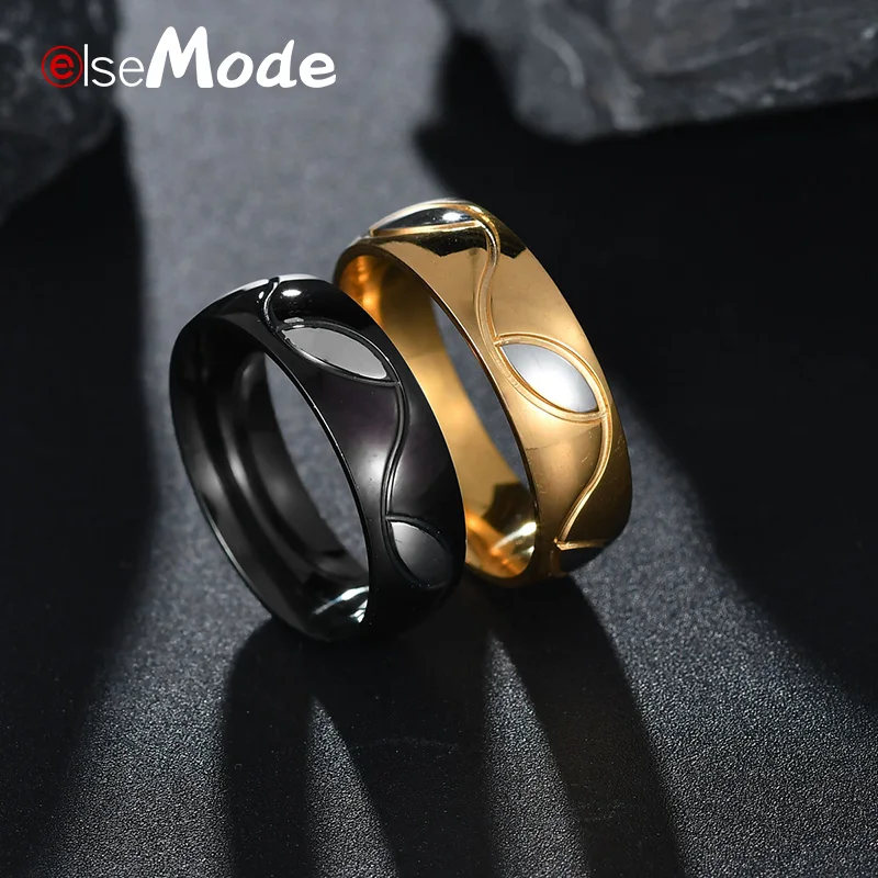 Мужские и женские кольца ELSEMODE обручальные из нержавеющей стали 316L с золотым