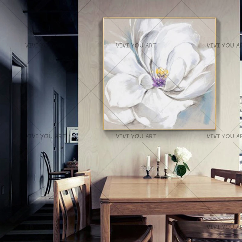 Картина маслом на стену красивые белые цветы 1 шт. холсте домашний декор для