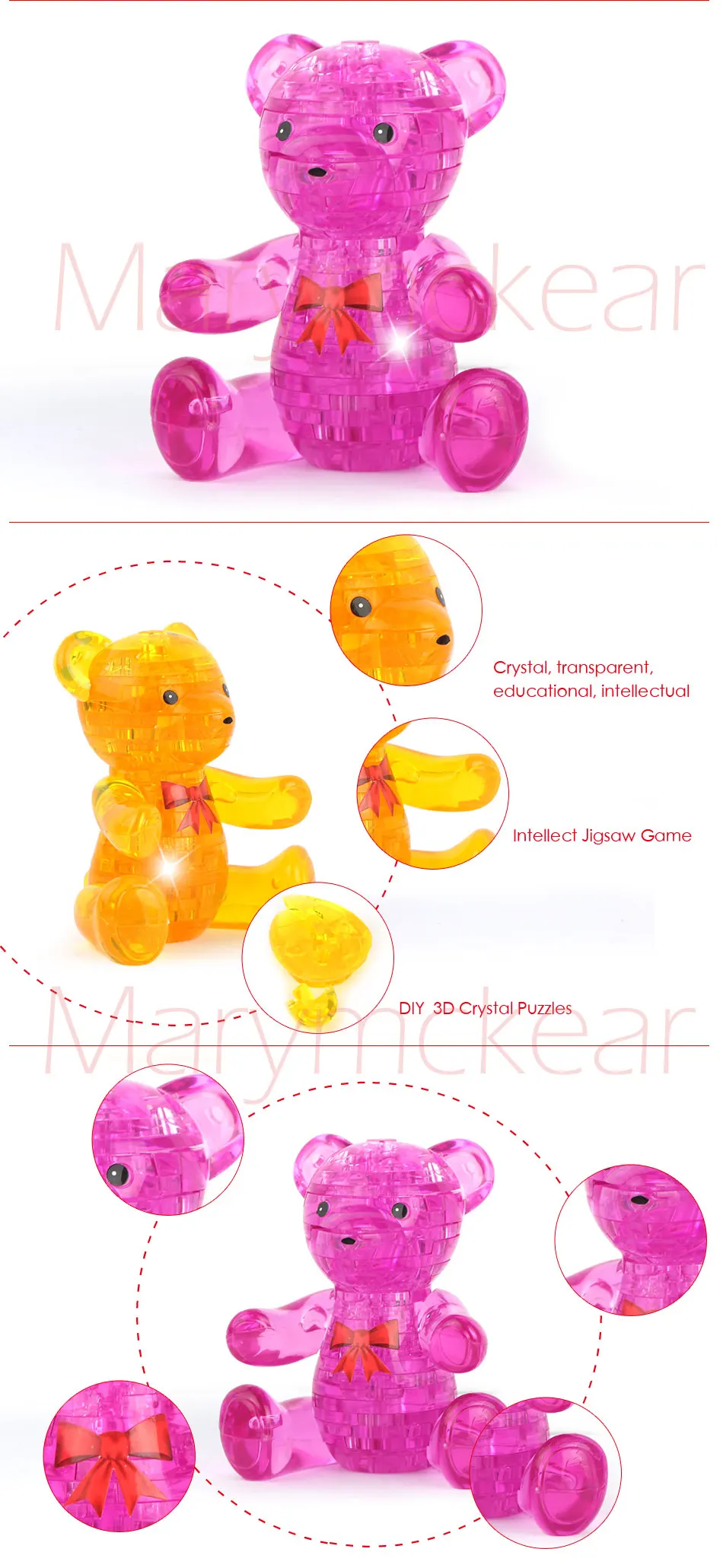Милый мультяшный медведь 3D пазлы в розовом/желтом головоломка игрушка Кристалл головоломка игрушки для детей головоломка 3d обучающая игрушка