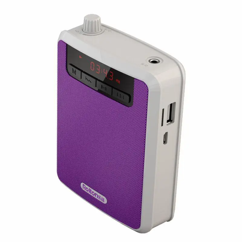 Purple Rolton K300 мегафон портативный усилитель голоса поясная полоса клип Поддержка FM радио TF MP3 динамик power bank гиды, учителя - Цвет: Purple