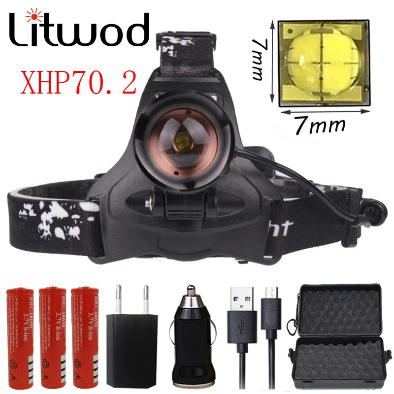 

Litwod Z402608 Led headlamp chip XHP70.2 Headlight 40000lum powerful Hunting zoom Head light head lamp flashlight torch Lantern