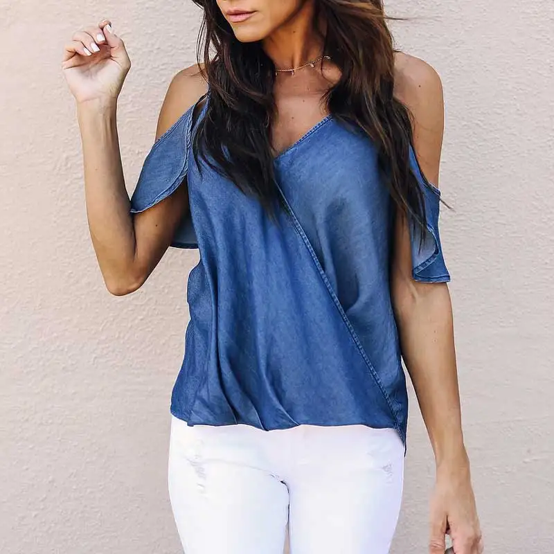 Sexy v neck off shoulder peplum blouse Women vintage ruffle shirt Casual Summer Sleeveless Clothing for female |