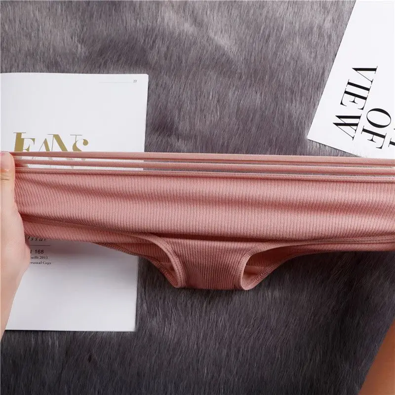 Women Vertical Striped Cotton Panties Elastic Crotch Lingerie Female Mid Waist Breathable Briefs Intimates Underwear | Женская одежда