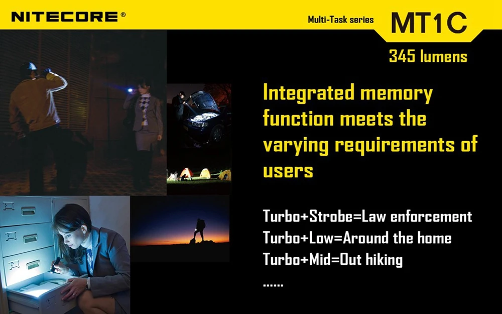Nitecore MT1C 345Lm многозадачность светодиодный фонарик легкий PalmSize алюминий сплав водостойкий Torchin пеший Туризм Велосипедный спорт не батарея