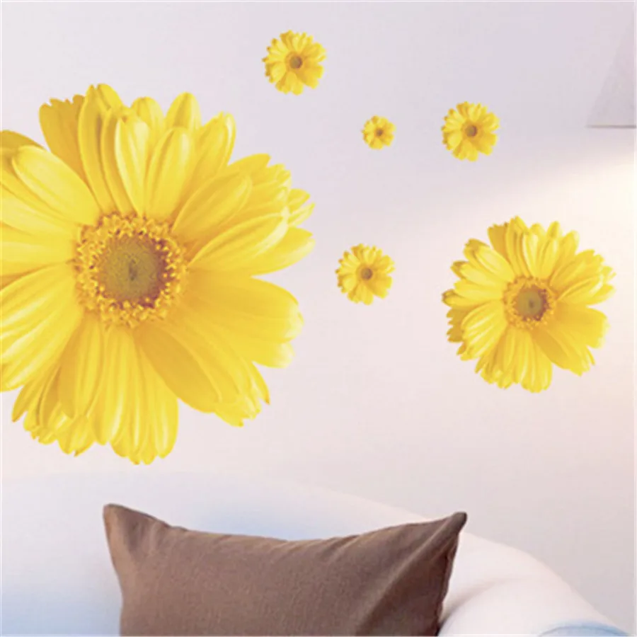 2 шт. DIY домашний декор Настенная Наклейка Розовая Желтая Маргаритка s для стены
