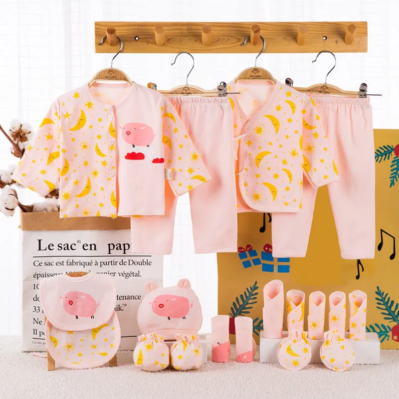 

18 piece 100% Cotton Newborn Baby Girl Clothes Set Infant Baby Girl Summer Clothes Cartoon Baby Boys Clothing Toddler Hat Bibs