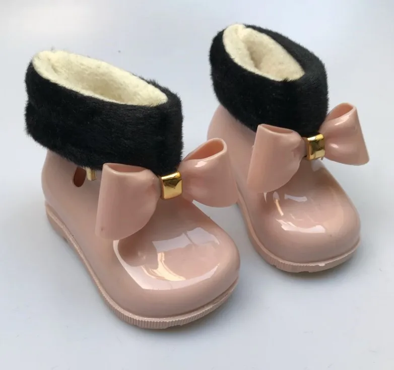 Autumn winter kids rain boots with warm velvet inside baby boys girls cute bow shoes children waterproof hot sale | Детская одежда и