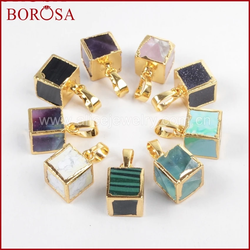 BOROSA multi kind камень куб Золотая подвеска с окаймлением Druzy натуральный Ювелирный