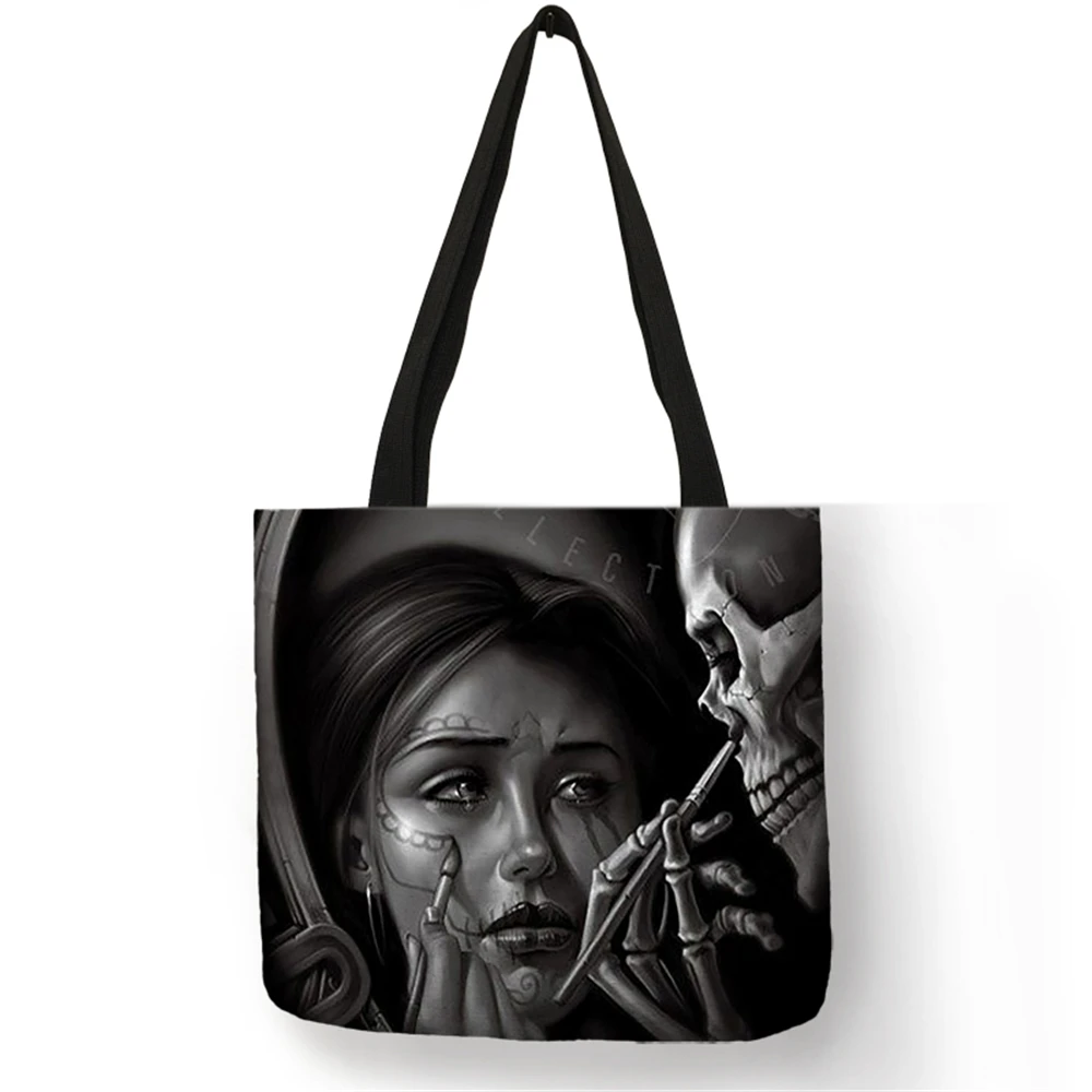 003 Новое поступление, сумка через плечо, Bolsa De Hombro, Tatoos, Арт, Череп, льняная, складная, сумки, повседневная, большая, для покупок, для работы, женская сумка-тоут - Цвет: 003