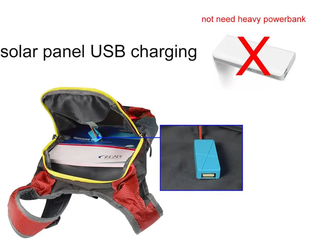 Рюкзак с солнечной панелью, 6 Вт, 6 в, зарядка через usb, большой размер, мужская женская сумка, унисекс, для путешествий, на открытом воздухе, для кемпинга, для школы, для пеших прогулок
