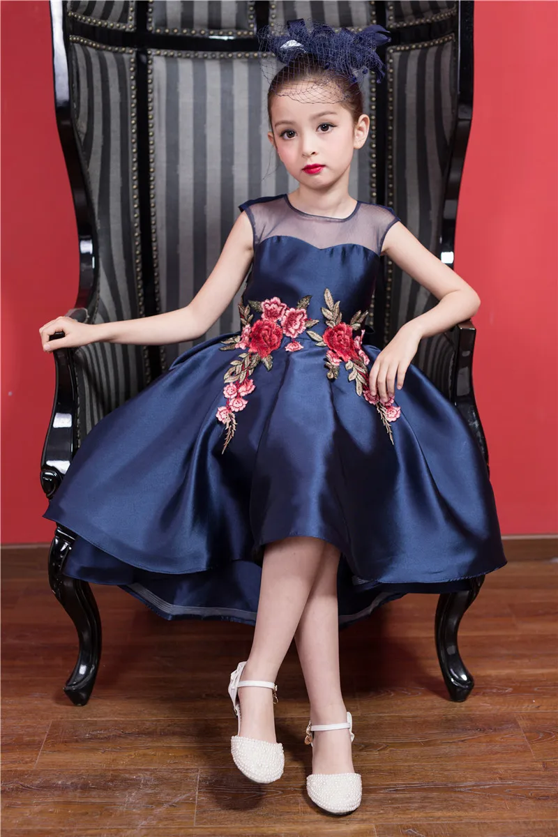 Платье с цветочной вышивкой для девочек королевский синий наряд свадебной