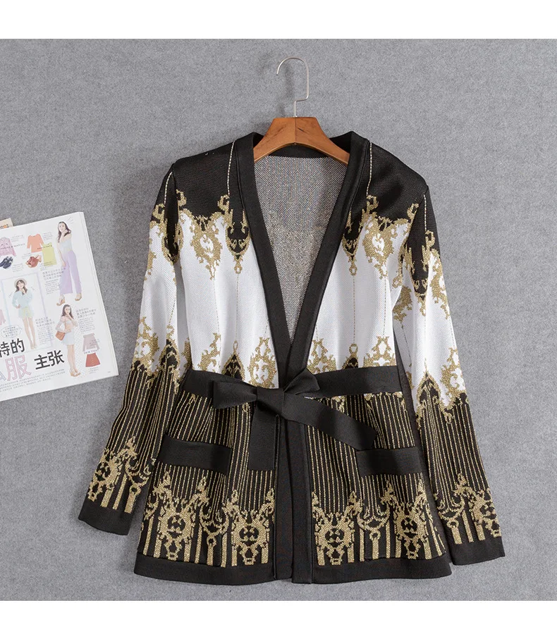 2018 Winter Runway Vintage Designer Chic Knitting Sweater Women Jacket Striped Gold Thread Lady Wool Party Cardigan Coat Clothes |