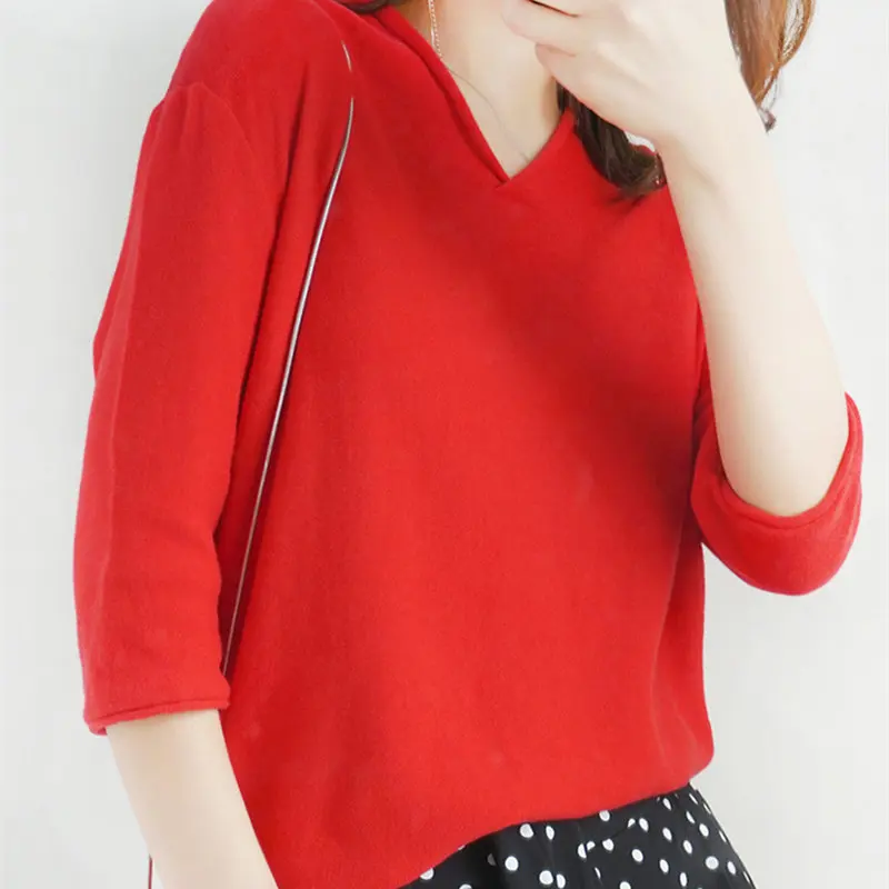 Smpevrg 100%Cotton Knitted Sweater Women And Pullover V-Neck Half Sleeve Casual Female Pull Femme | Женская одежда