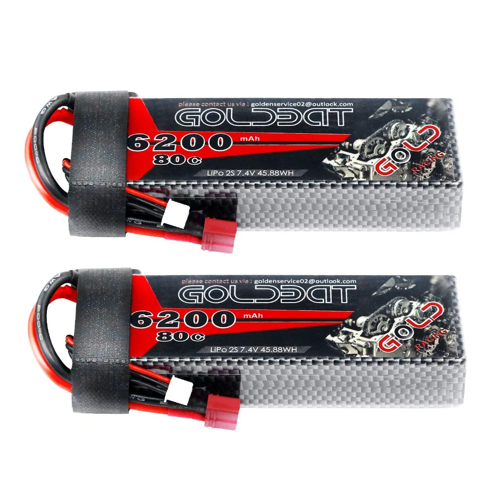 2 единицы GOLDBAT Lipo 6200 мАч аккумулятор с ру Lipo батарея 7,4 В 80C Lipo 2s 7,4 В с штекером Deans для RC автомобилей Грузовик Вертолет FPV гонки