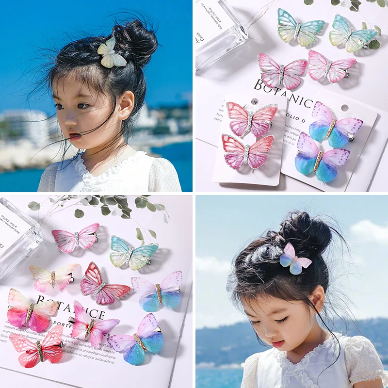 

2PCS/Set Girls Colorful Dream Butterfly Cartoon Hairpin Children Fashion Hair Clips For Hair Barrettes Headband Hair Accessories